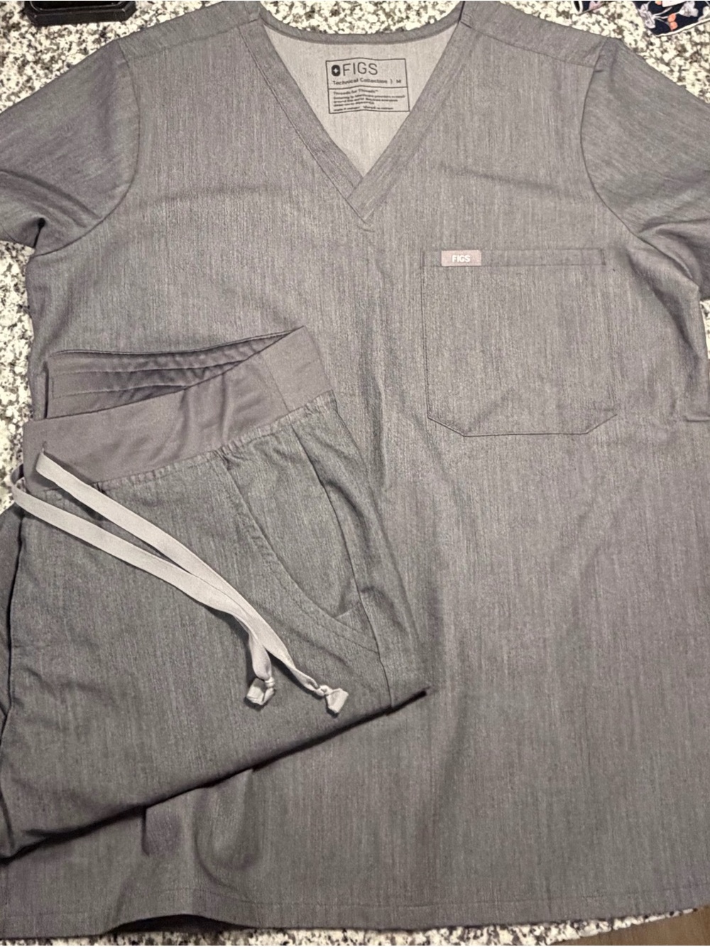 Figs Heather Gray Scrub Top and Drawstring Pants